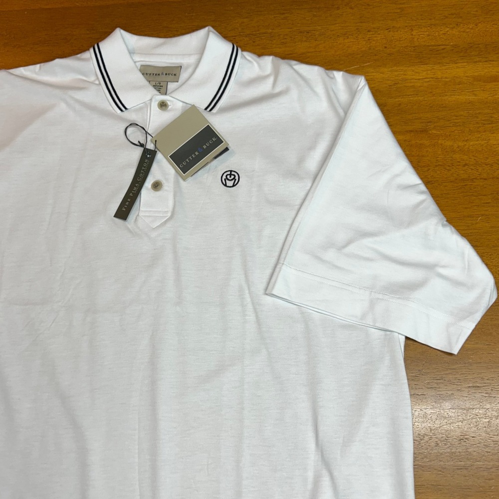 Cutter & Buck Men White Pima Cotton Polo Shirt CB-3711-25 L Short Sleeve READ
